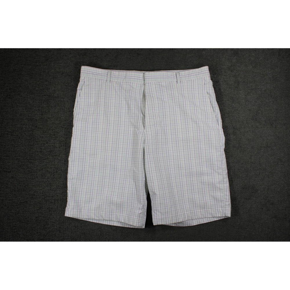 Hagen Mens Performance Golf Shorts White Blue Plaid Windowpane Stretch Size 36